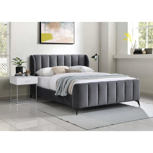 Queen Bed with Padded Wing Headboard