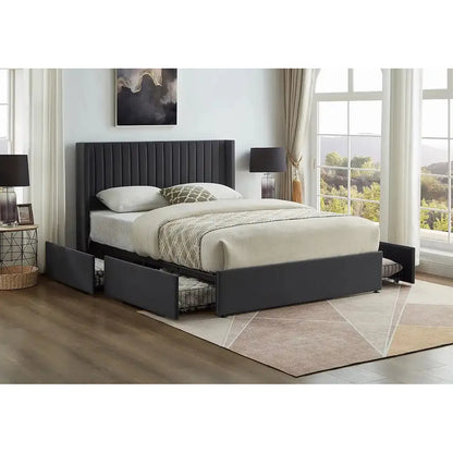 Grey Queen Bed with Storage Drawers