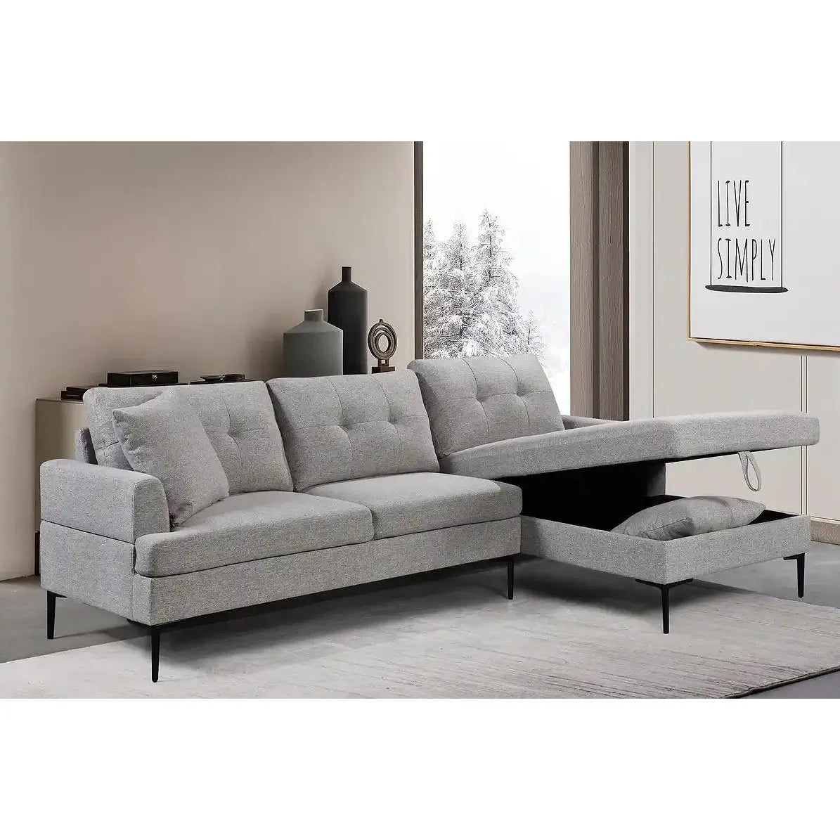 Gray sectional sofa with a pull-out bed 