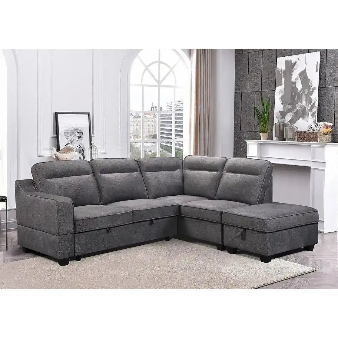 Soft Grey Sofa Bed Sectional with Storage Option In Quebec. For Sale