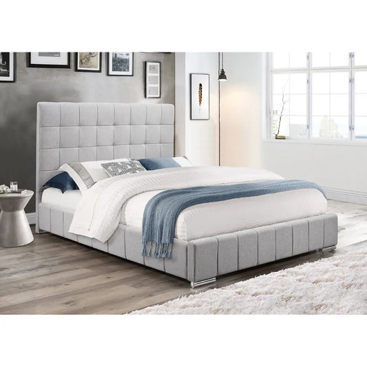 Grey Tufted Upholstered Queen Platform Bed 
