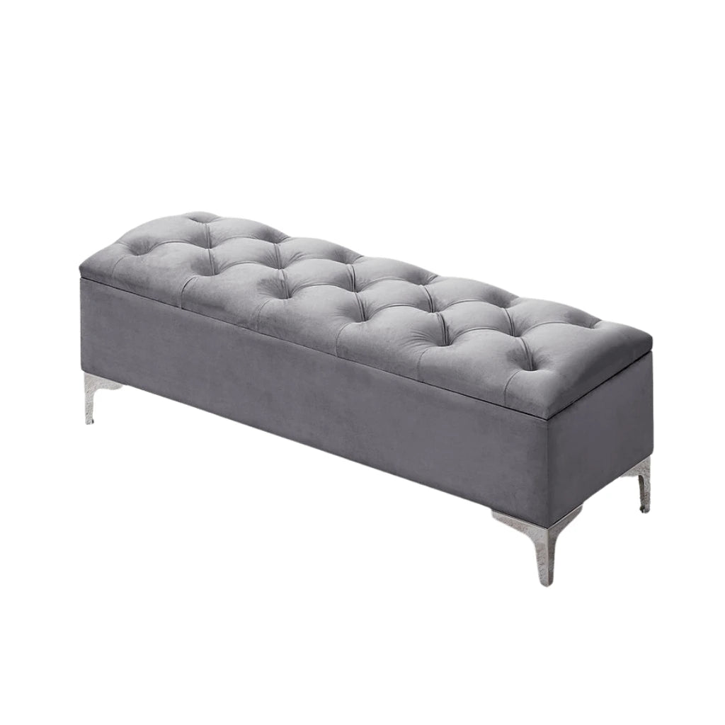 Grey tufted bench 