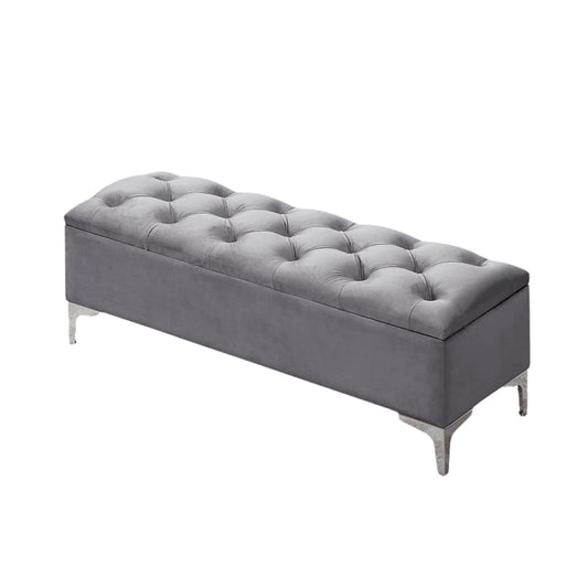 Grey tufted bench 