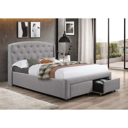 Grey Tufted Wingback Platform Queen Bed with Storage 