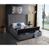 Grey Velvet King Bed with Storage Benches