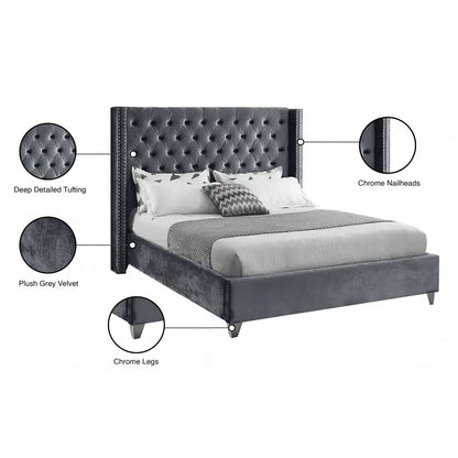 Grey Velvet Platform Bed Specifications