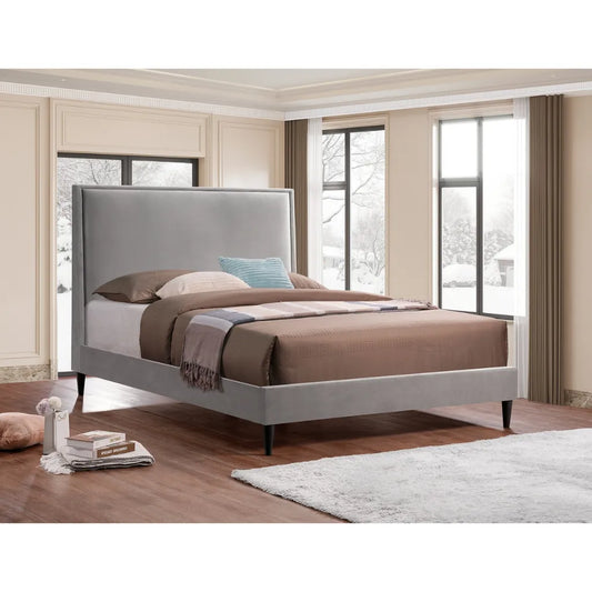 Queen Platform Bed with Grey Velvet 
