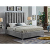 Grey Velvet Queen Bed With Chrome Legs