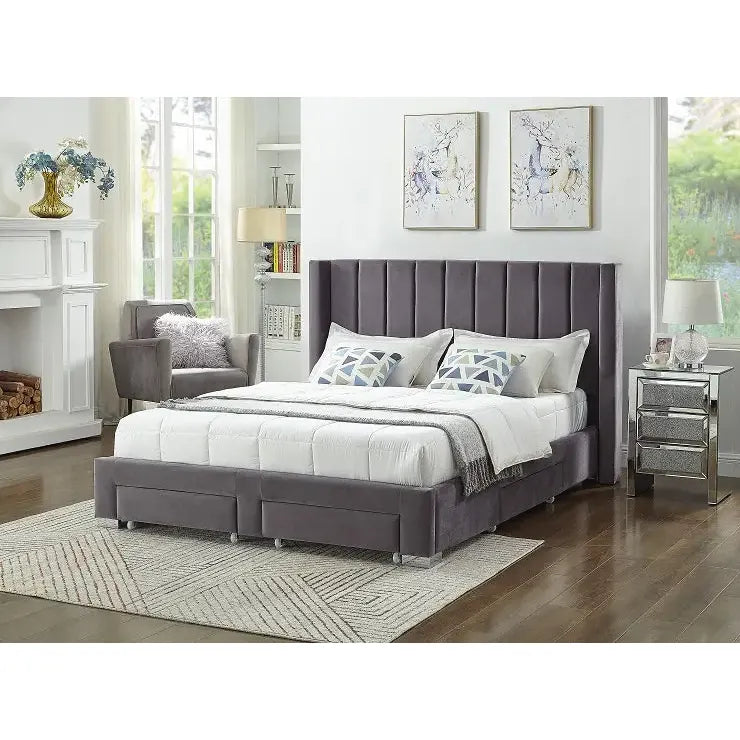 Grey Queen Storage Bed with Drawers