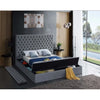 Grey Velvet Queen Storage Bed with Tufted Headboard 