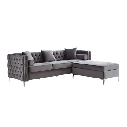 Gray sectional sofa with tufted backrest 