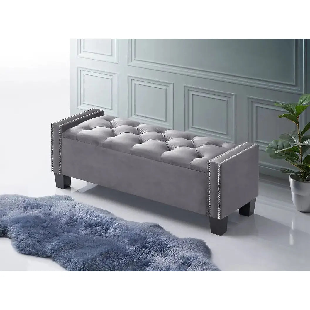 Grey tufted bench
