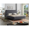 Grey Velvet King Bed with Tufting