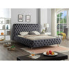 Grey Velvet Queen Bed with Tufting
