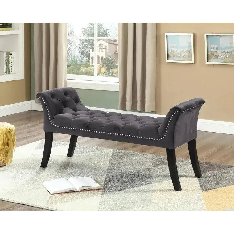 Grey tufted bench for living room 