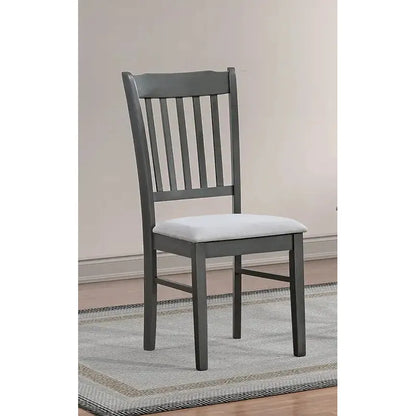 Gray wooden chair with a light grey fabric cushion 
