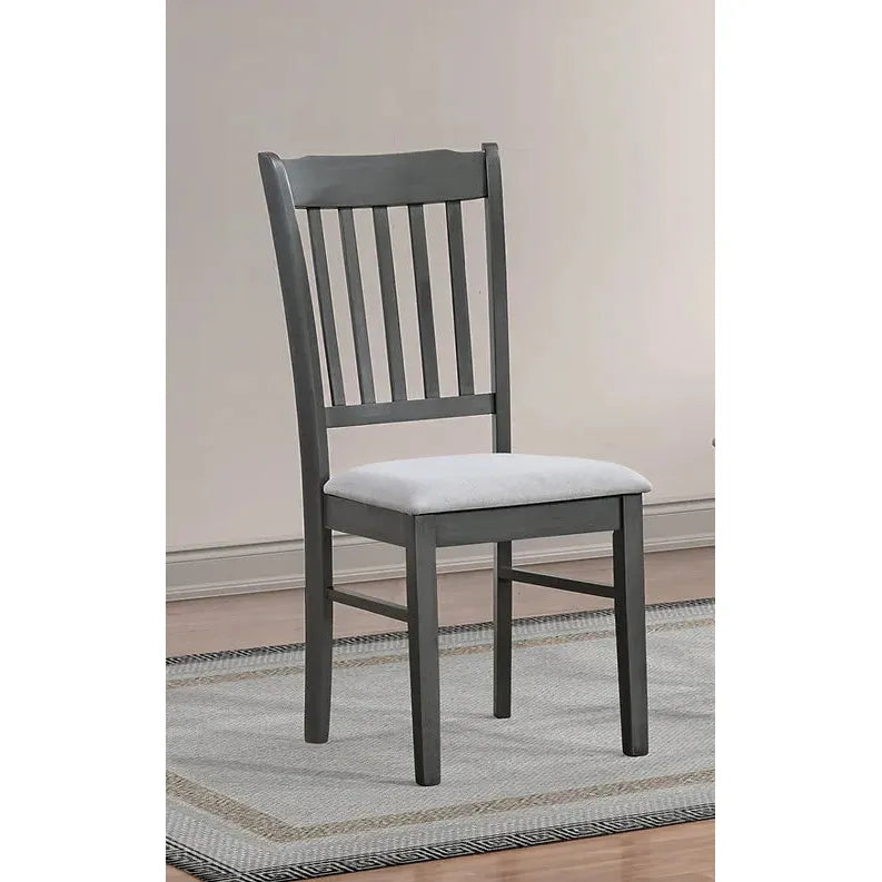 Grey wooden chair with a white cushion 