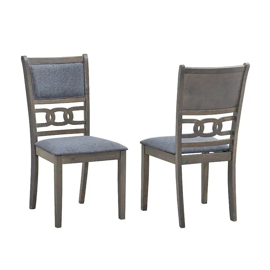 Grey chairs with grey fabric seats 