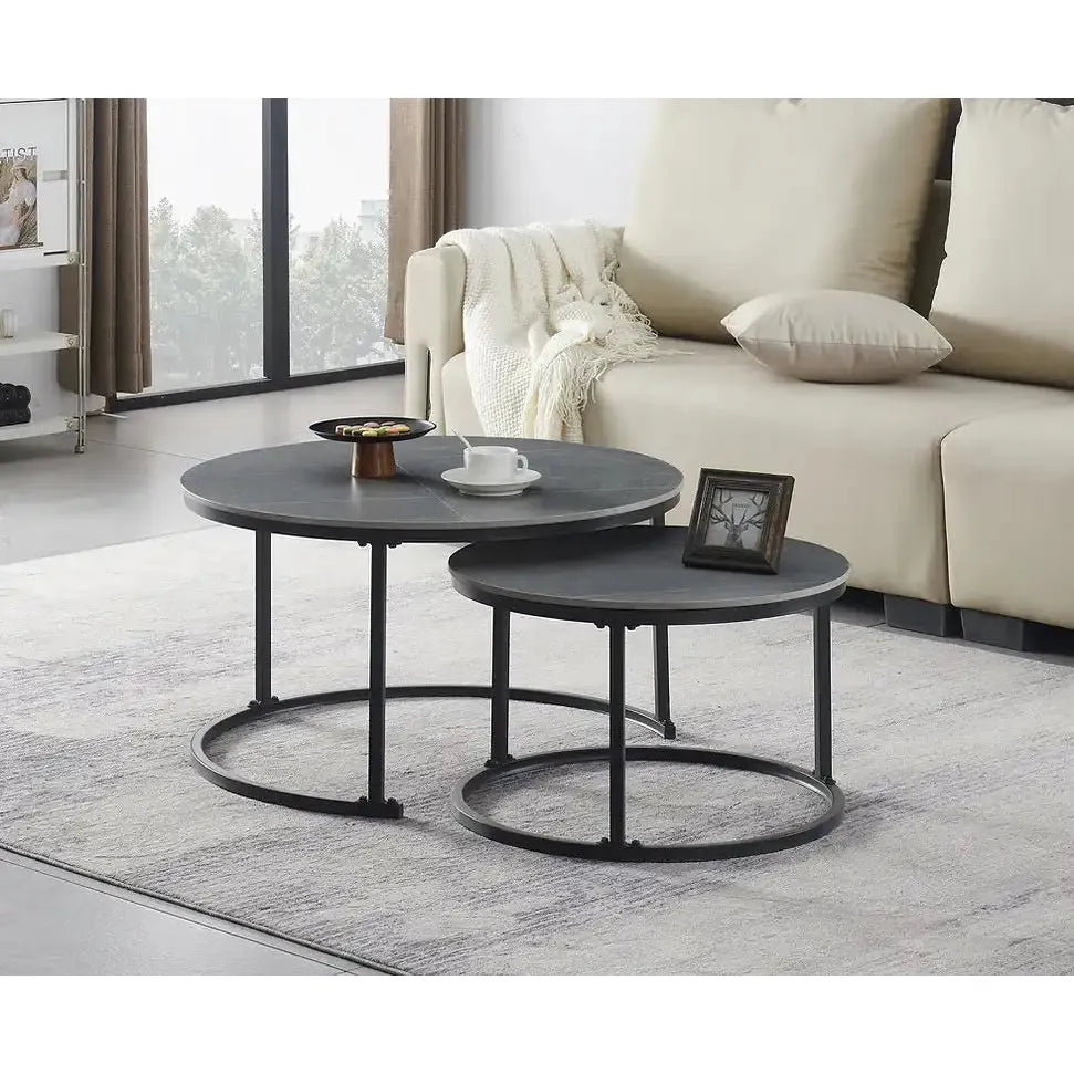 Grey round coffee table set