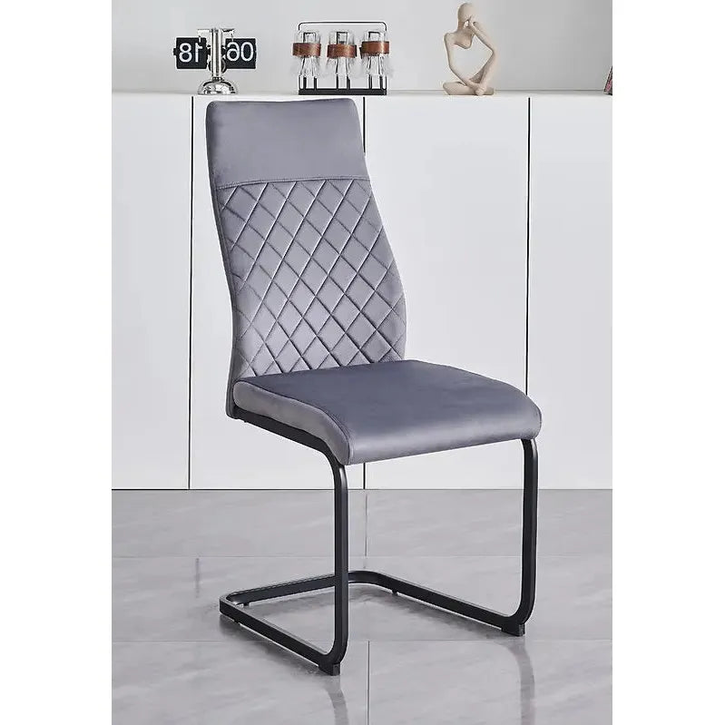 Grey velvet chair with quilted backrest 