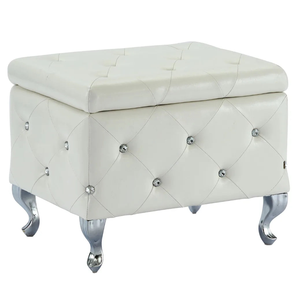 Monique Velvet Storage Ottoman in Blush Pink with Chrome Legs