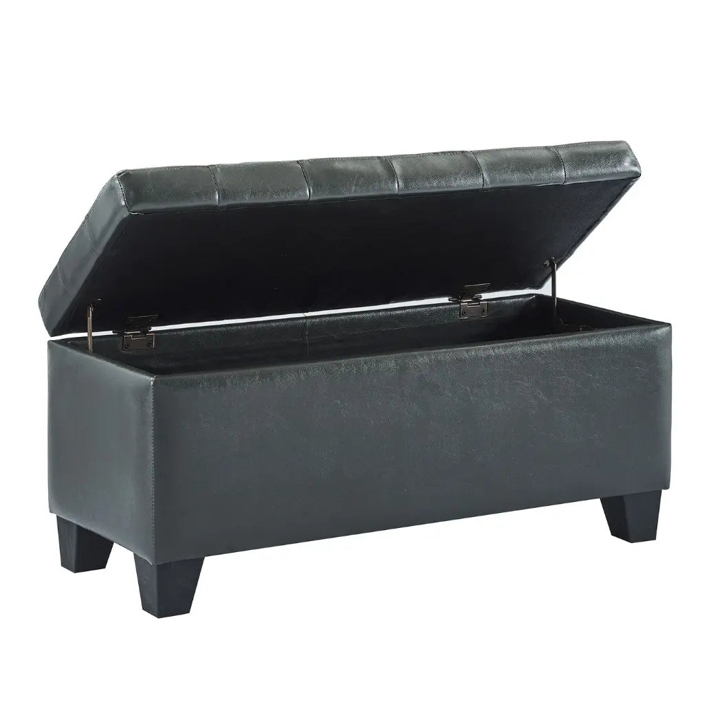 Winston Black Storage Ottoman Bench – Faux Leather & Deep Storage