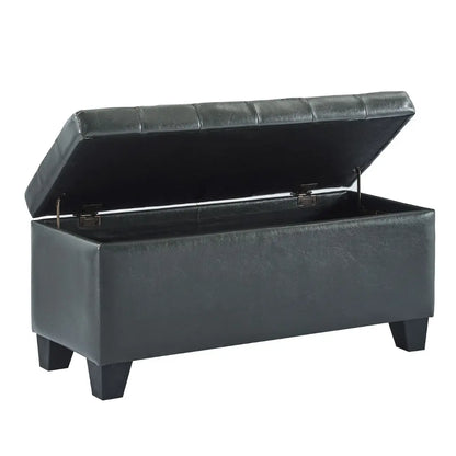 Winston Black Storage Ottoman Bench – Faux Leather & Deep Storage
