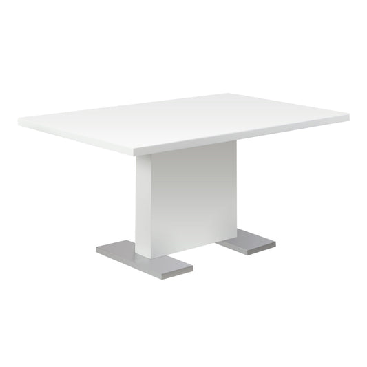Modern High Glossy White Dining Table, with Chrome-Look Legs