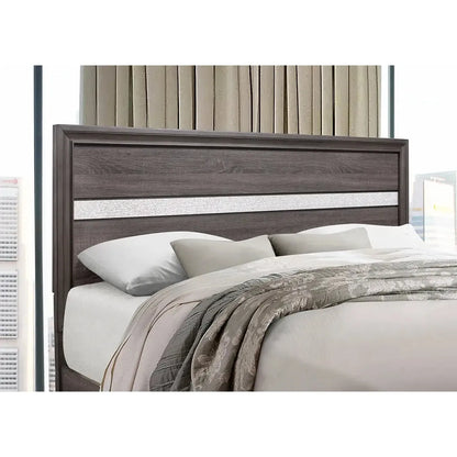 Bed with wooden headboard 