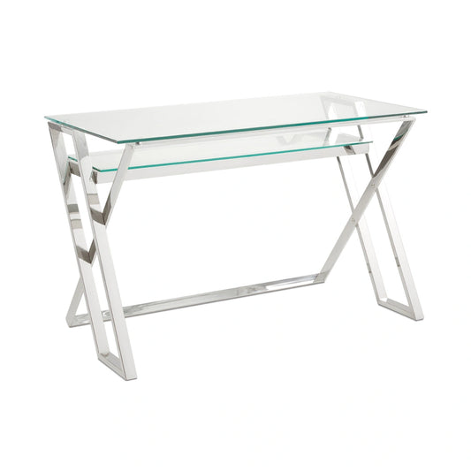 Harvey Modern Glass Office Desk – Steel Frame For Chic Home Offices