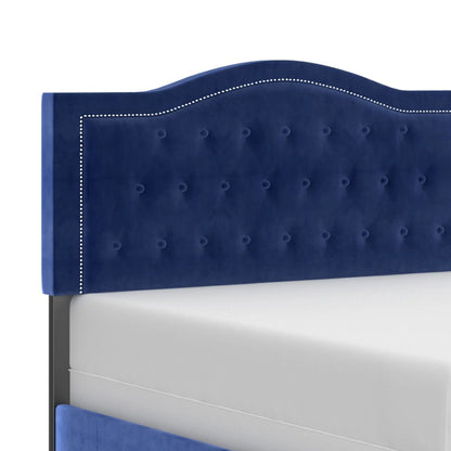Pixie Blue Velvet Queen Bed with Tufted Crown Headboard