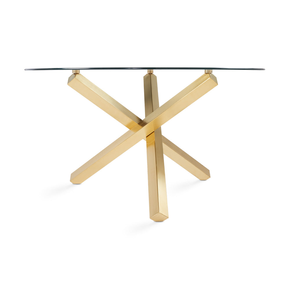 Helen 55 Inch Round Glass Dining Table with Brushed Gold Base