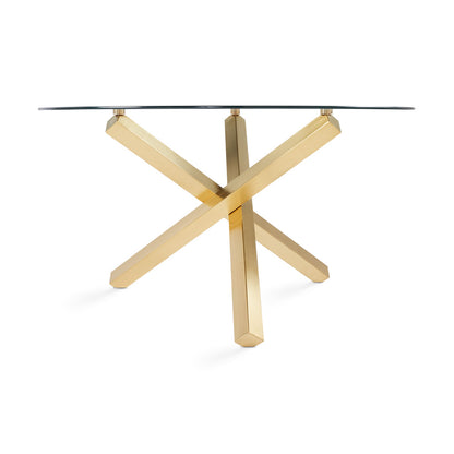 Helen 55 Inch Round Glass Dining Table with Brushed Gold Base