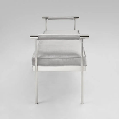 Helen Grey Velvet Bench with Arms and Polished Stainless Steel Frame