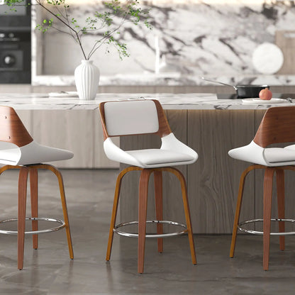 Hudson 26 White Swivel Counter Stool with Faux Leather Seat