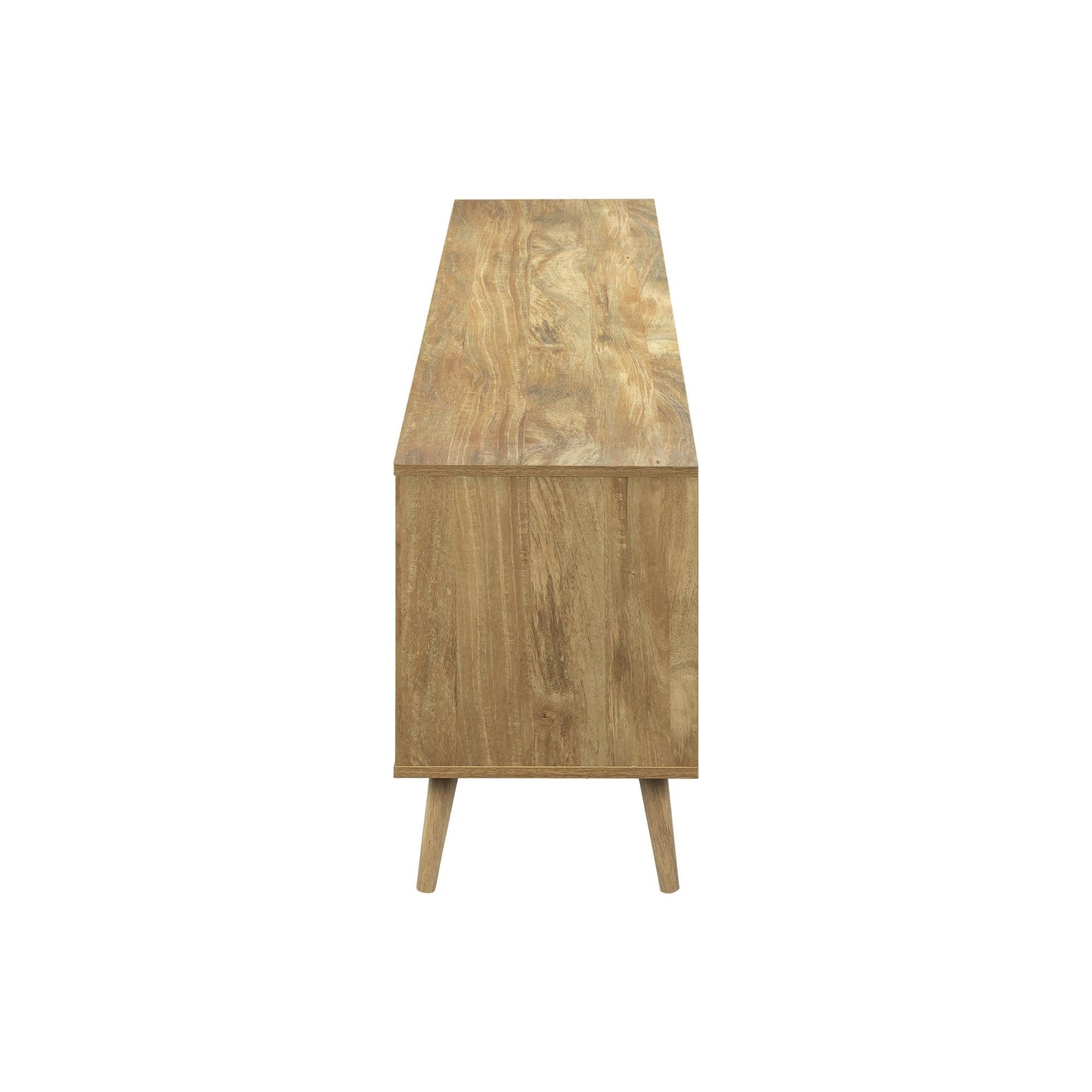 SIDE PROFILE OF 72"L WALNUT TV STAND WITH STORAGE