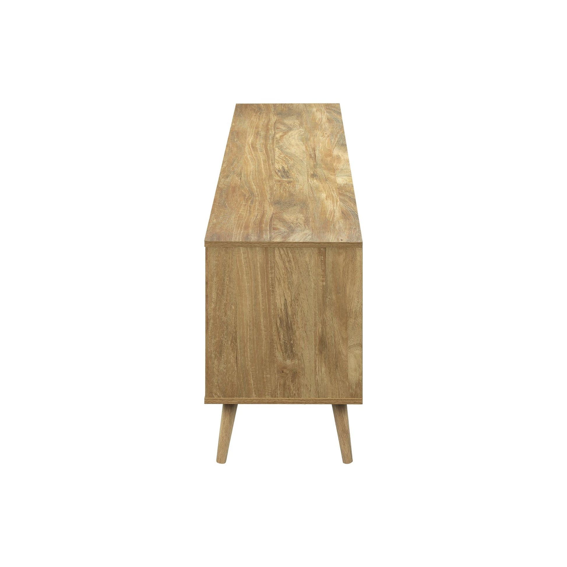 SIDE PROFILE OF 72"L WALNUT TV STAND WITH STORAGE