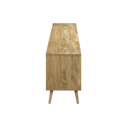 SIDE PROFILE OF 72"L WALNUT TV STAND WITH STORAGE