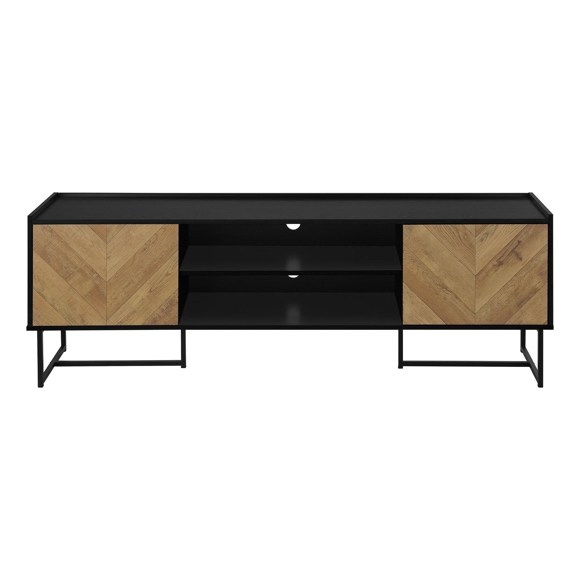 Front View Of BLACK COLOR TV STAND WITH 2 DOORS