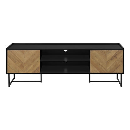 Front View Of BLACK COLOR TV STAND WITH 2 DOORS