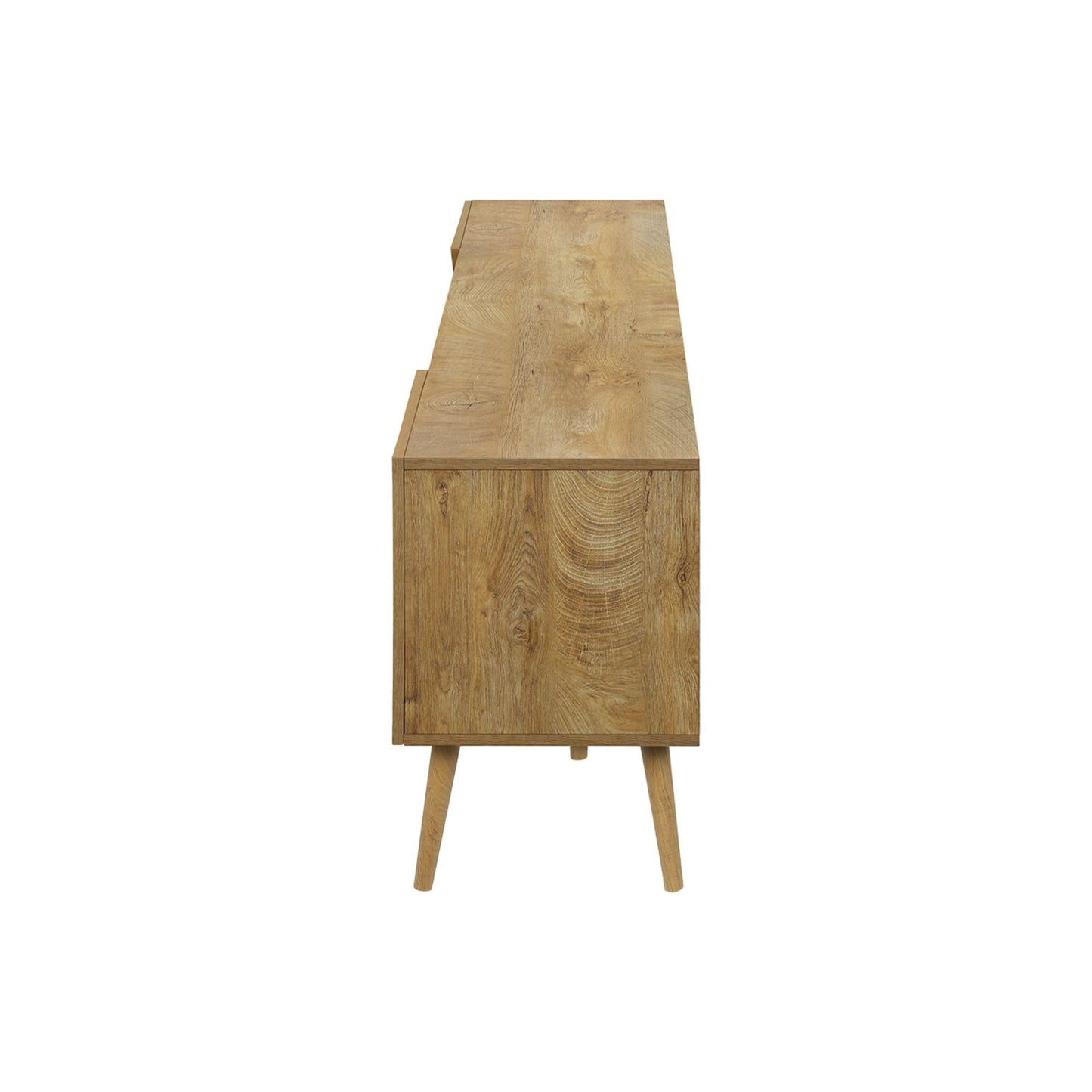 SIDE PROFILE OF 72"L WALNUT  TV STAND  WITH STORAGE