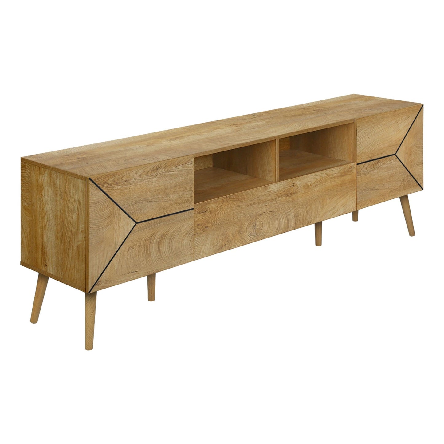 SIDE PROFILE OF 72"L WALNUT  TV STAND  WITH STORAGE