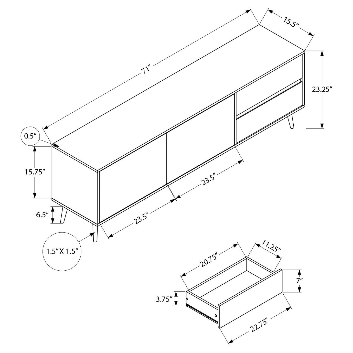 DIMENSIONS FO WALNUT TV STAND WITH STORAGE