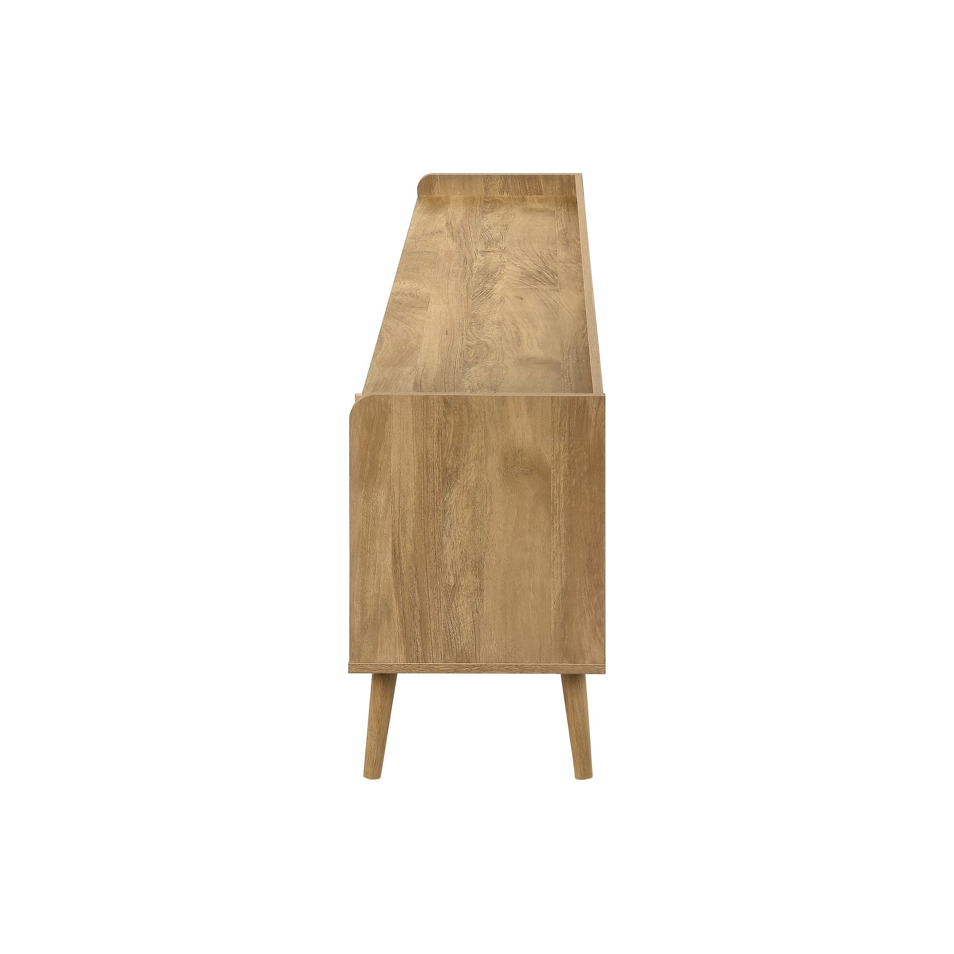 SIDE PROFILE OF 72"L WALNUT  TV STAND WITH STORAGE OPTIONS