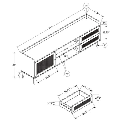 DIMENSIONS OF 72"L WALNUT  TV STAND -WITH STORAGE