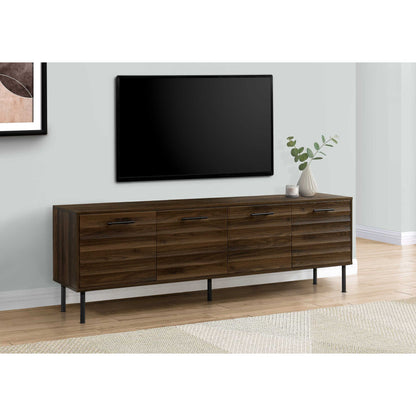 72"L  DARK BROWN WOOD-LOOK TV STAND WITH 4 DOORS