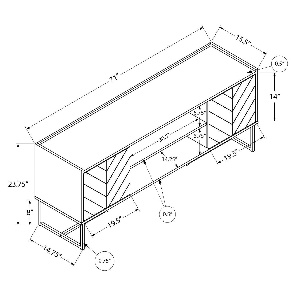 DIMENSIONS OF TV STAND WITH 2  DOORS