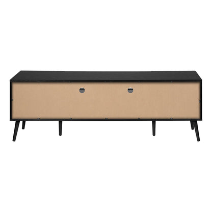 BACK VIEW OF 72"L  BLACK WOOD-LOOK TV STAND  WITH STORAGE