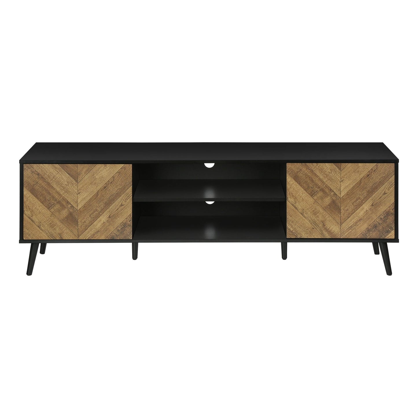 Front View Of BLACK TV STAND WITH 2  DOORS