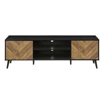Front View Of BLACK TV STAND WITH 2  DOORS